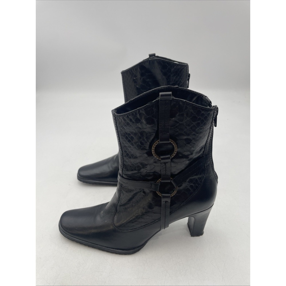 Harley Davidson Womens Size 9  Black Leather Snakeskin Embossed Harness Boots